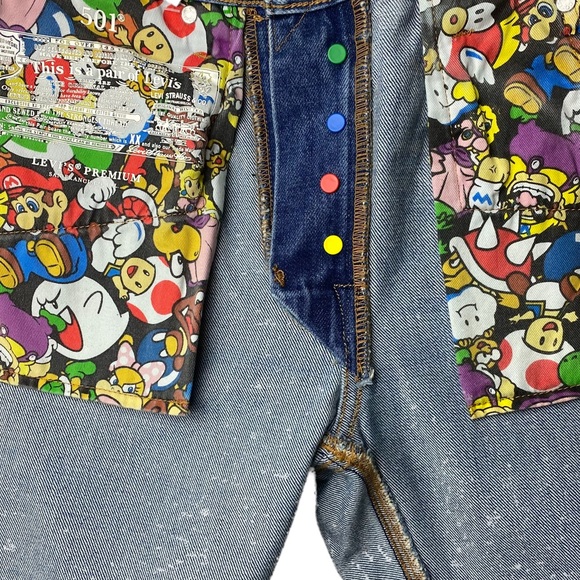 Levi’s Nintendo Super Mario Power Up Blue Tab 501 Straight 24x26 Womens Jeans - Picture 4 of 16